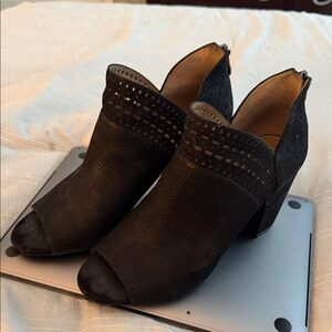 ANTONIO MELANI Black Peep-Toe Ankle Booties